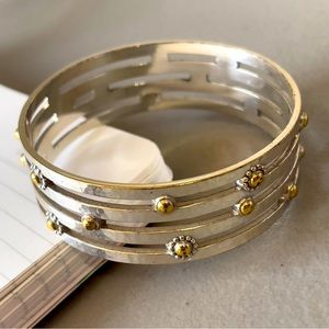 Brighton Vintage Floral GoldTone Hammered Texture Wide Bangle Bracelet